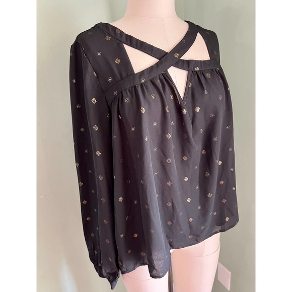 Ci Sono Black and Gold Long Sleeve Blouse Large - Picture 2 of 7